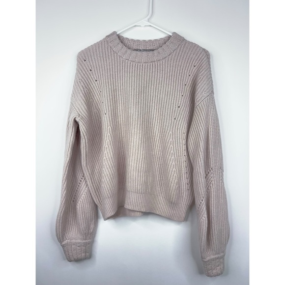 Athleta Wool Cashmere Cream Knit Sweater Crew Neck Neutral Cozy Cropped Small - Picture 1 of 11